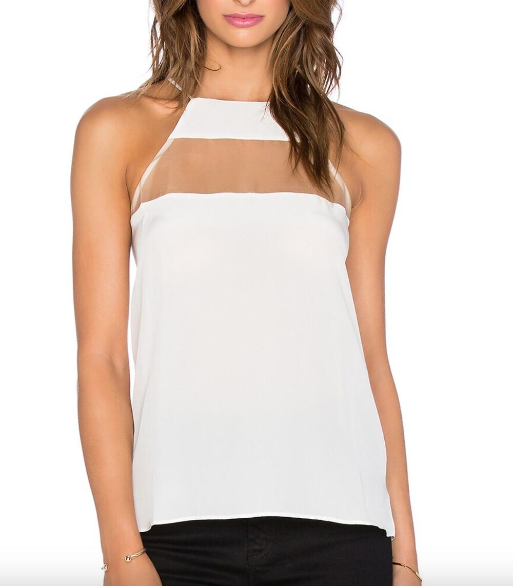 REVOLVE Cami NYC The High Top White Mesh Sleeveless Silk Crisscross Tank Top XS